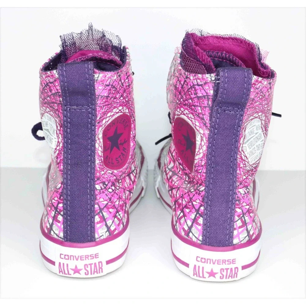 Converse Chuck Taylor Party Pink and Purple Hi Tops with Tulle-Junior Size 1.5